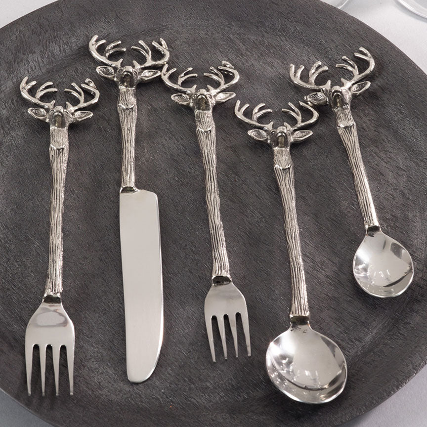 Stag Flatware Set (5-Piece)-Iron Accents