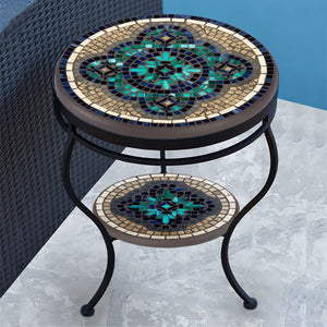 Sardinia Mosaic Side Table - Tiered-Iron Accents