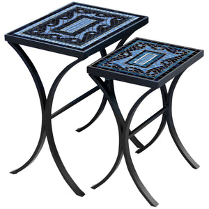 Navagio Mosaic Nesting Tables-Iron Accents