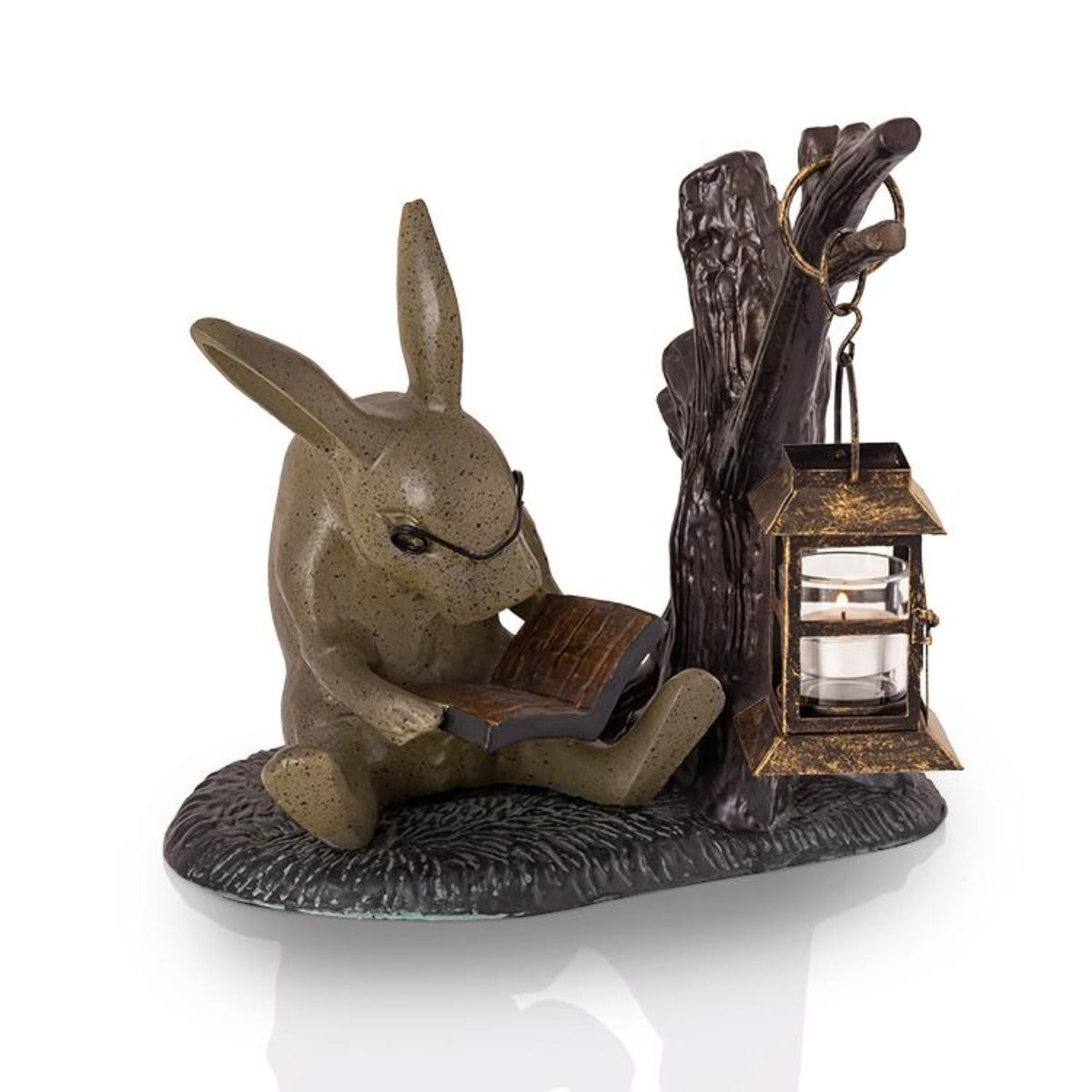Sculptural rabbit garden lantern with candle holder
