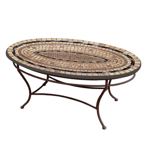 Slate Stone Mosaic Coffee Table - Oval-Iron Accents