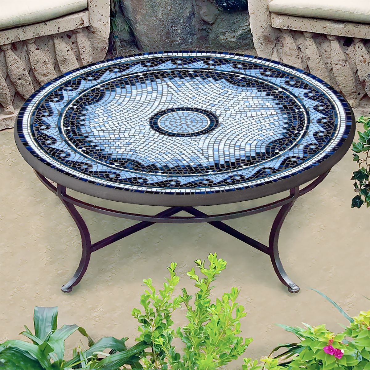 Navagio Mosaic Coffee Table-Iron Accents
