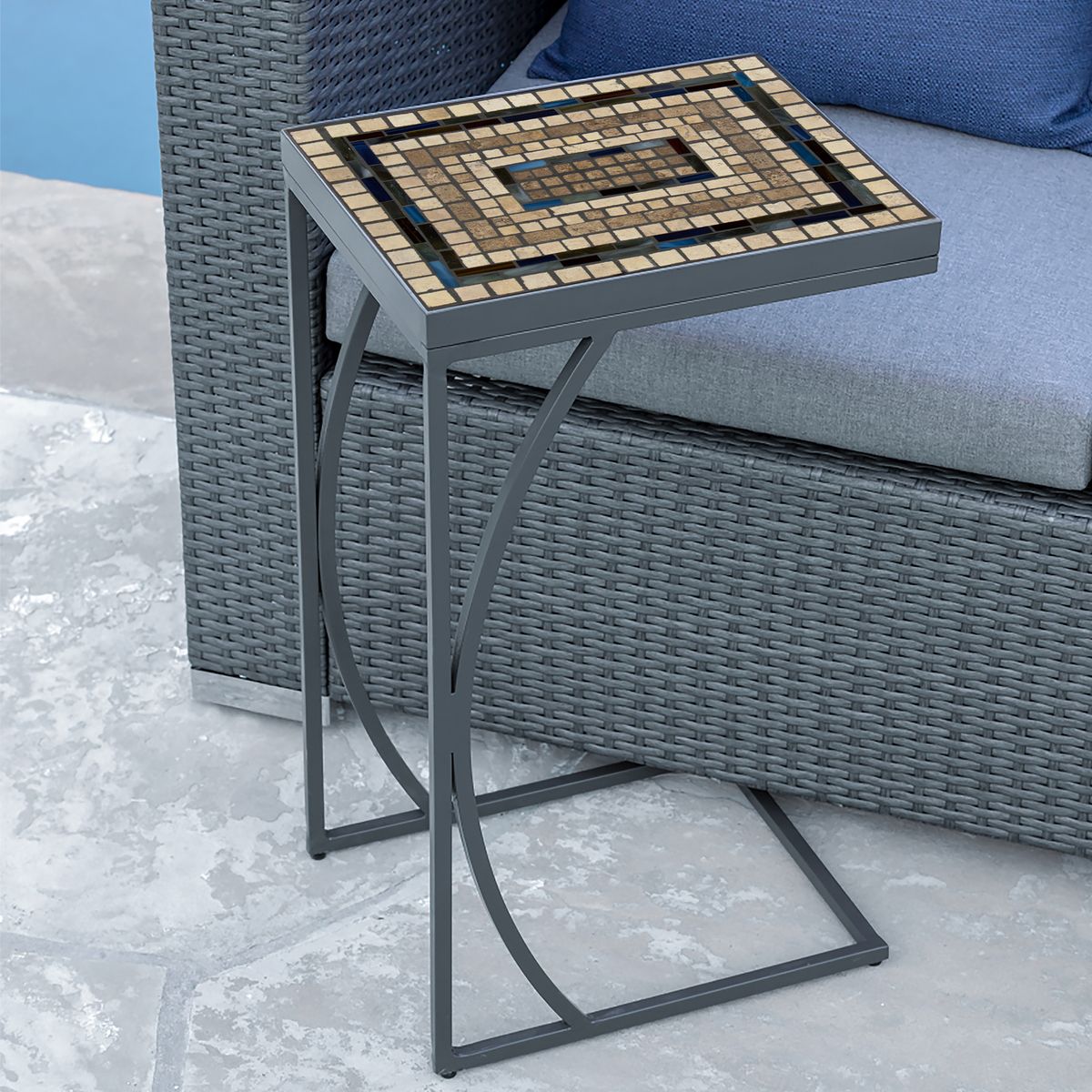 Slate Stone Mosaic C-Table-Iron Accents