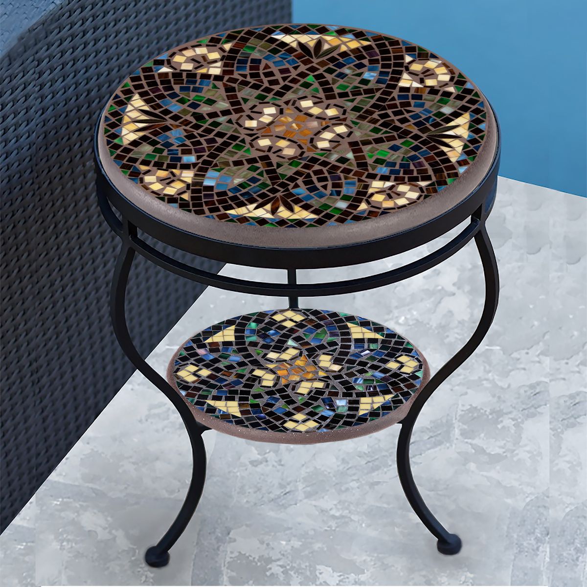 Monaco Mosaic Side Table - Tiered-Iron Accents