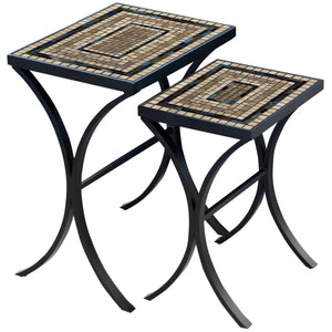 Slate Stone Mosaic Nesting Tables-Iron Accents