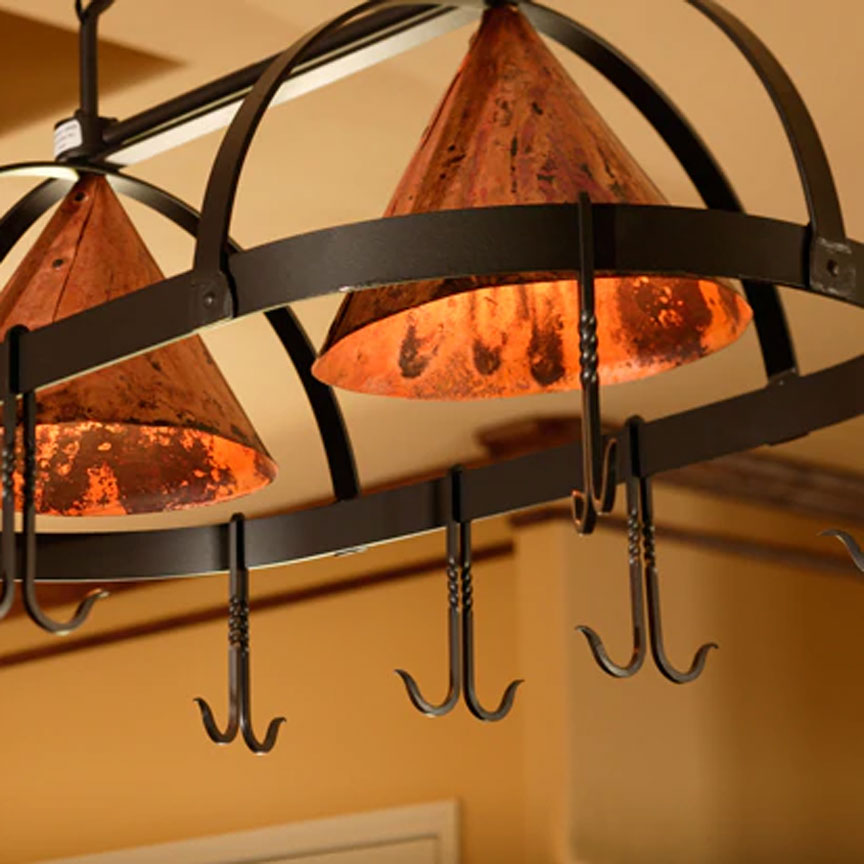 Oval Dutch Lighted Pot Rack-Iron Accents