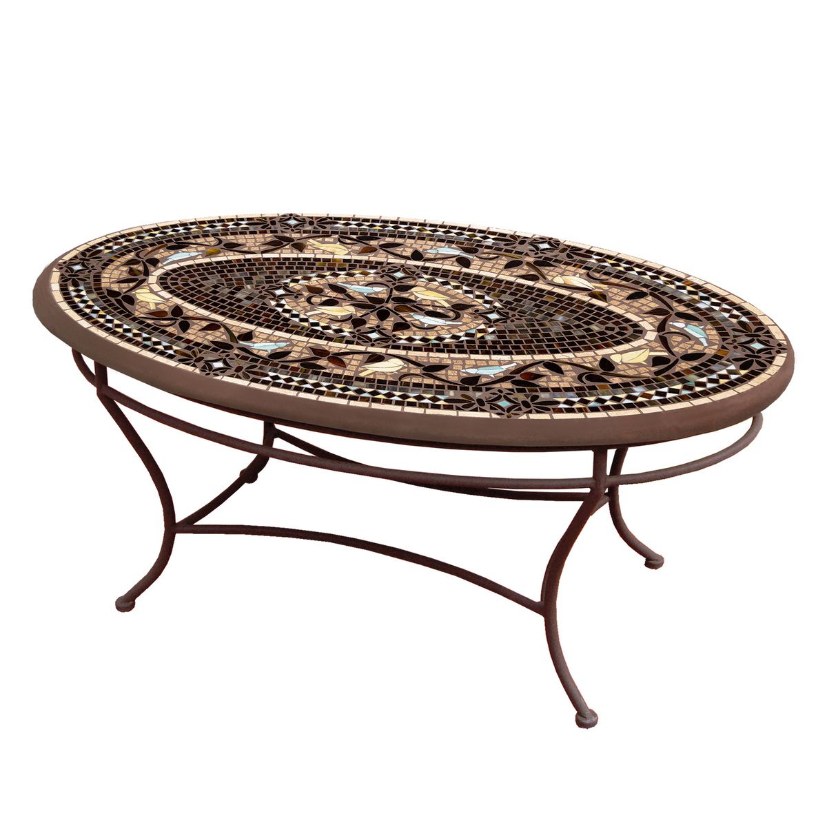 Provence Mosaic Coffee Table - Oval-Iron Accents