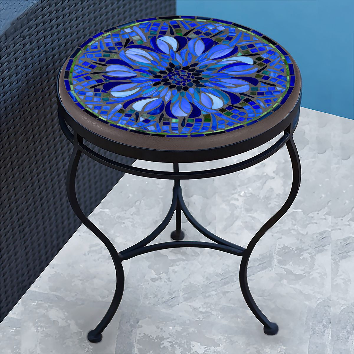 Bella Bloom Mosaic Side Table-Iron Accents