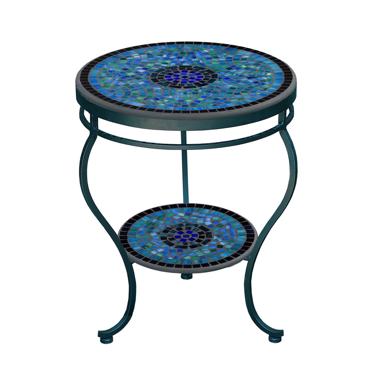 Opal Glass Mosaic Side Table - Tiered-Iron Accents