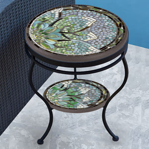 Lovina Mosaic Side Table - Tiered-Iron Accents