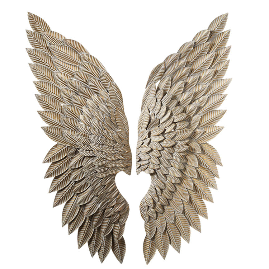 Whitewash Gold Angel Wings (Set-2)-Iron Accents