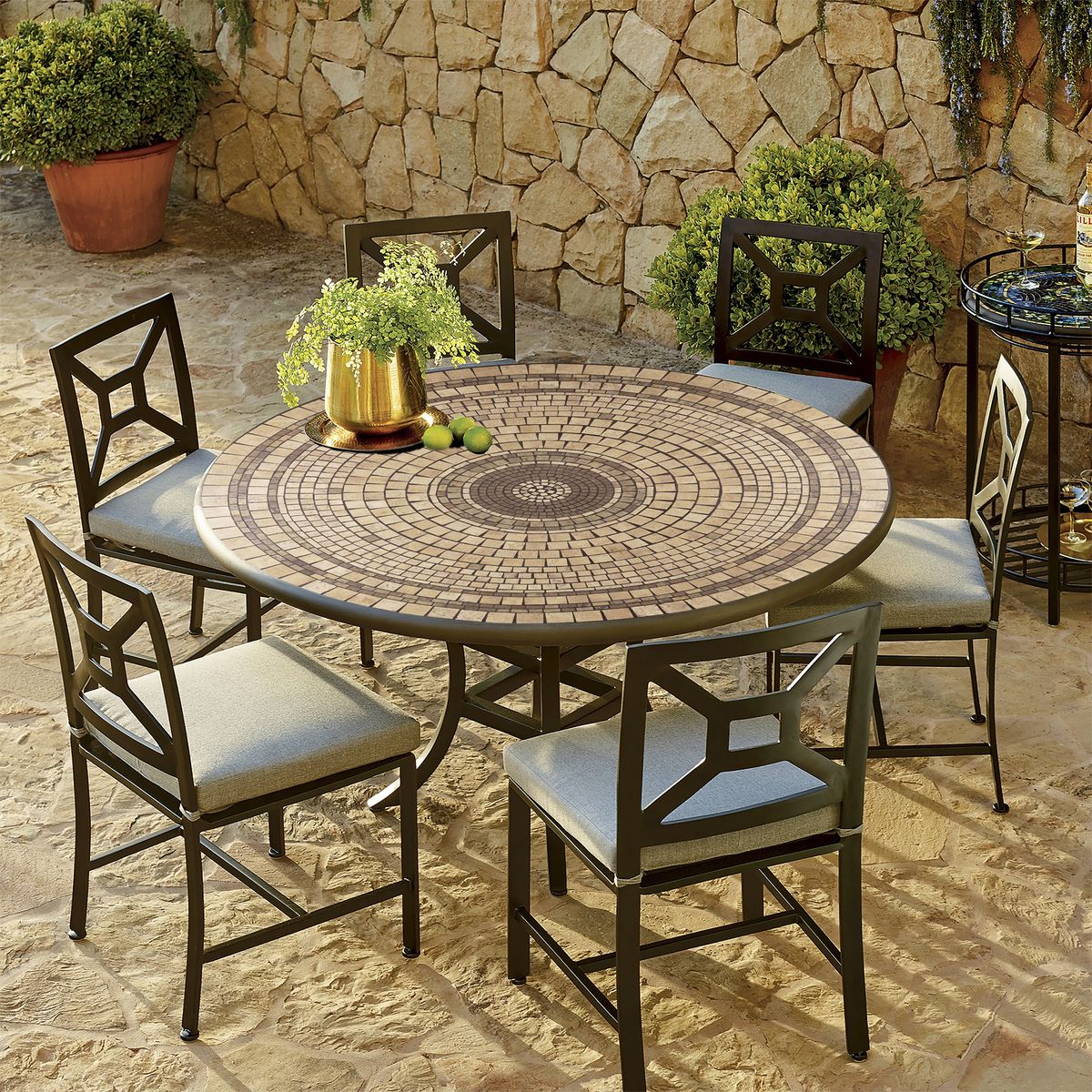 Marble Stone Mosaic Patio Table-Iron Accents
