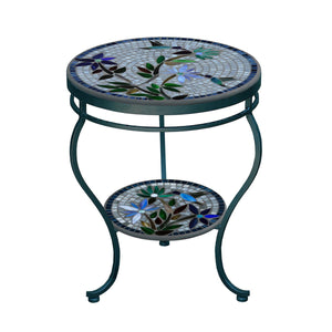 Royal Hummingbird Mosaic Side Table - Tiered-Iron Accents