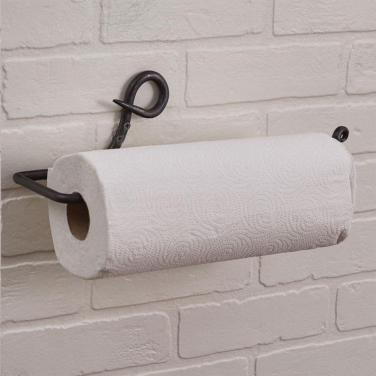 RTZEN Stylish Wall Paper Towel Holder | Black Decorative Wrought Iron Hanger | Wall Mount Fancy Paper Dispenser | Rod Metal Durable