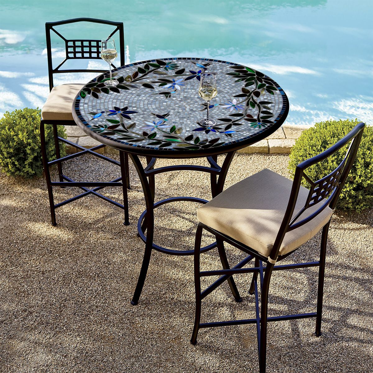 Royal Hummingbird Mosaic High Dining Table-Iron Accents