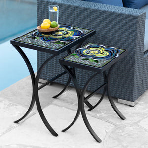 Giovella Mosaic Nesting Tables-Iron Accents