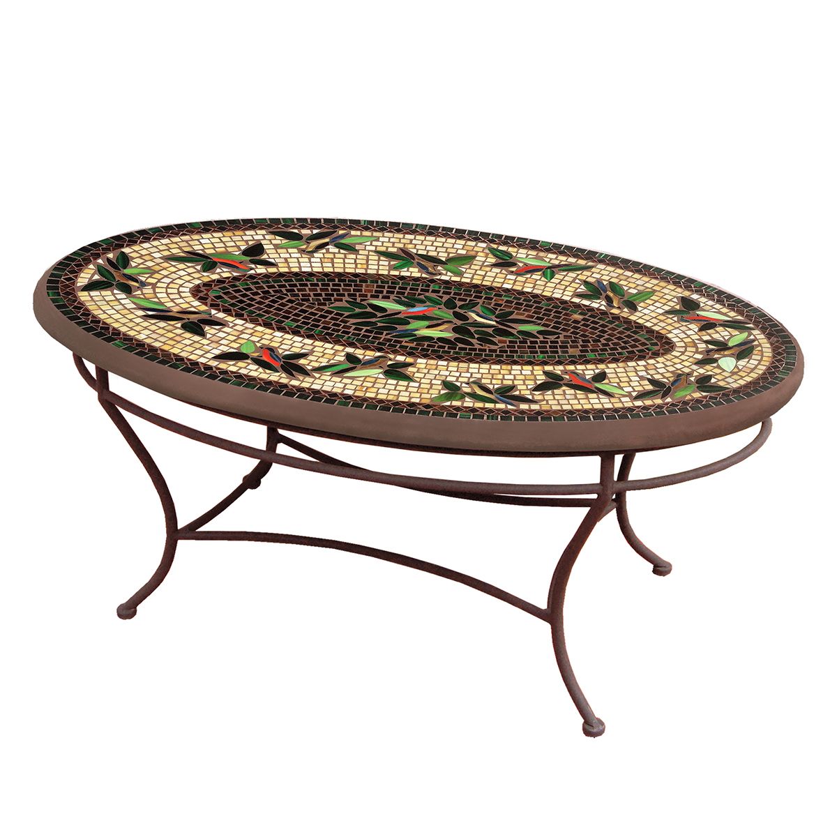 Finch Mosaic Coffee Table - Oval-Iron Accents
