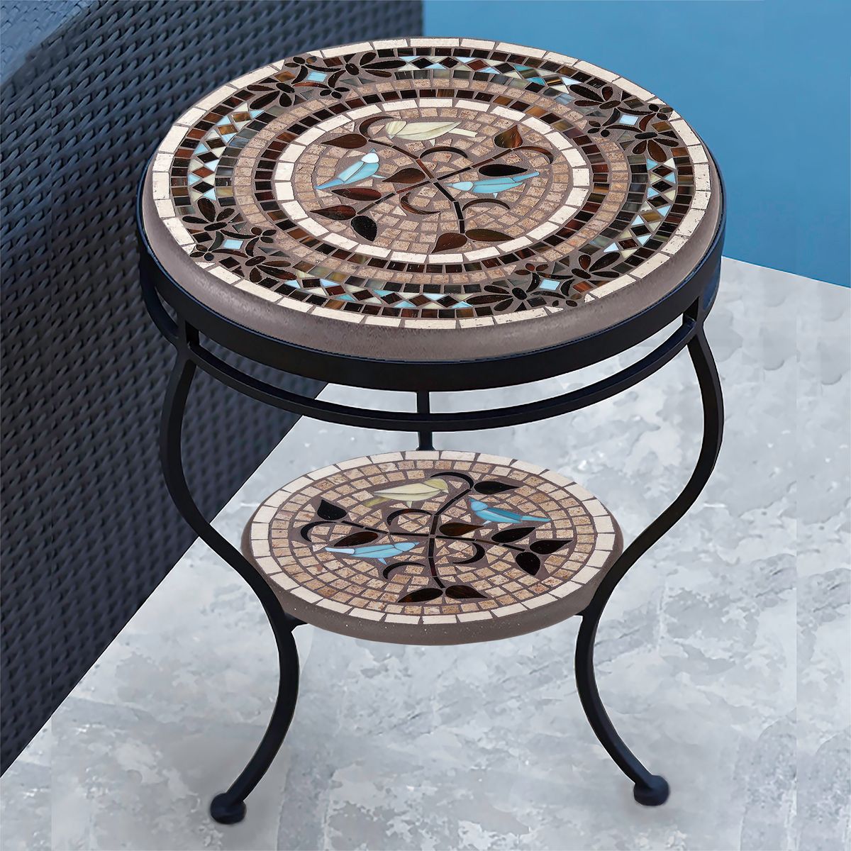 Provence Mosaic Side Table - Tiered-Iron Accents