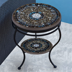 Slate Glass Mosaic Side Table - Tiered-Iron Accents