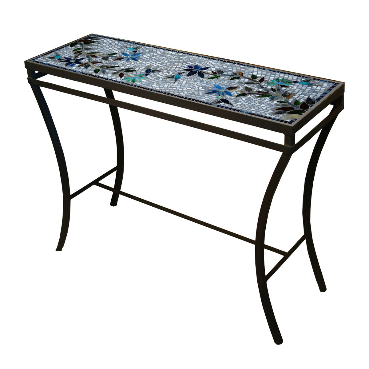 Royal Hummingbird Mosaic Console Table-Iron Accents