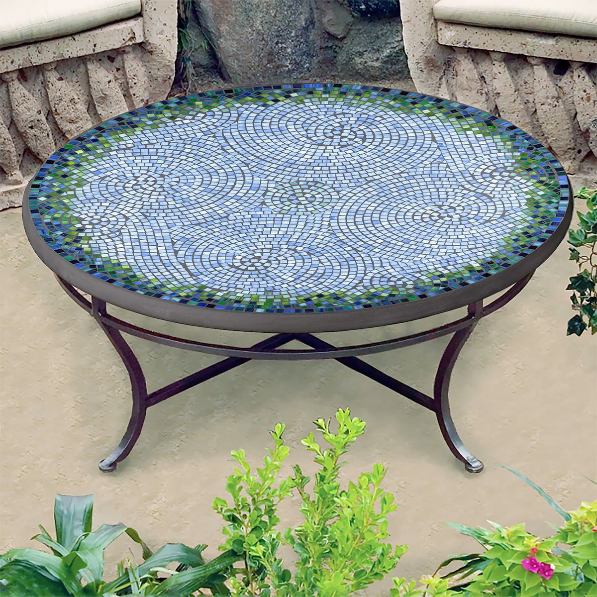 Belize Mosaic Coffee Table-Iron Accents