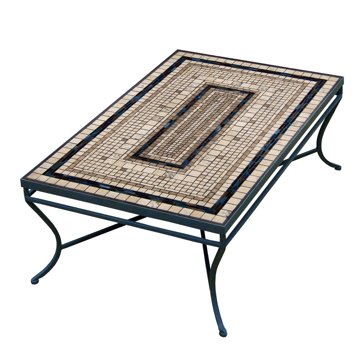 Slate Stone Mosaic Coffee Table - Rect-Iron Accents