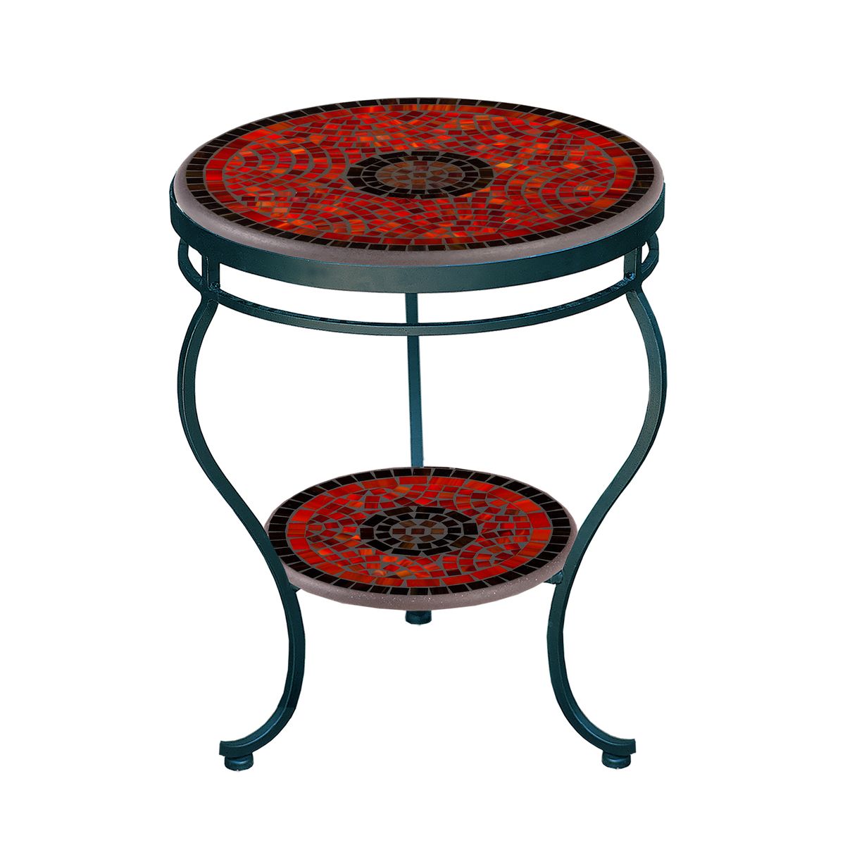 Ruby Glass Mosaic Side Table - Tiered-Iron Accents