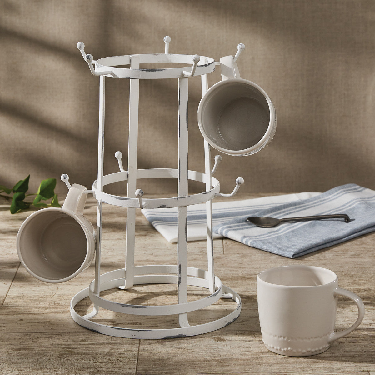 Whitewash 10-Mug Rack - Iron Accents