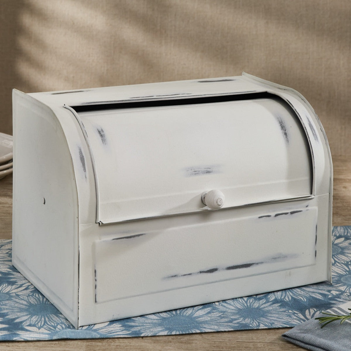 Whitewash Metal Bread Box
