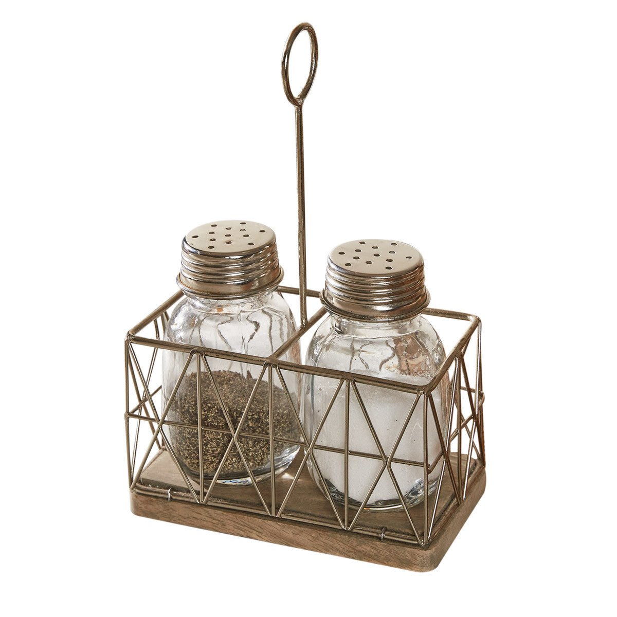 Salt+and+Pepper+Caddy+With+Ring+Galvanized+Metal+Weave+Includes+Shakers for  sale online