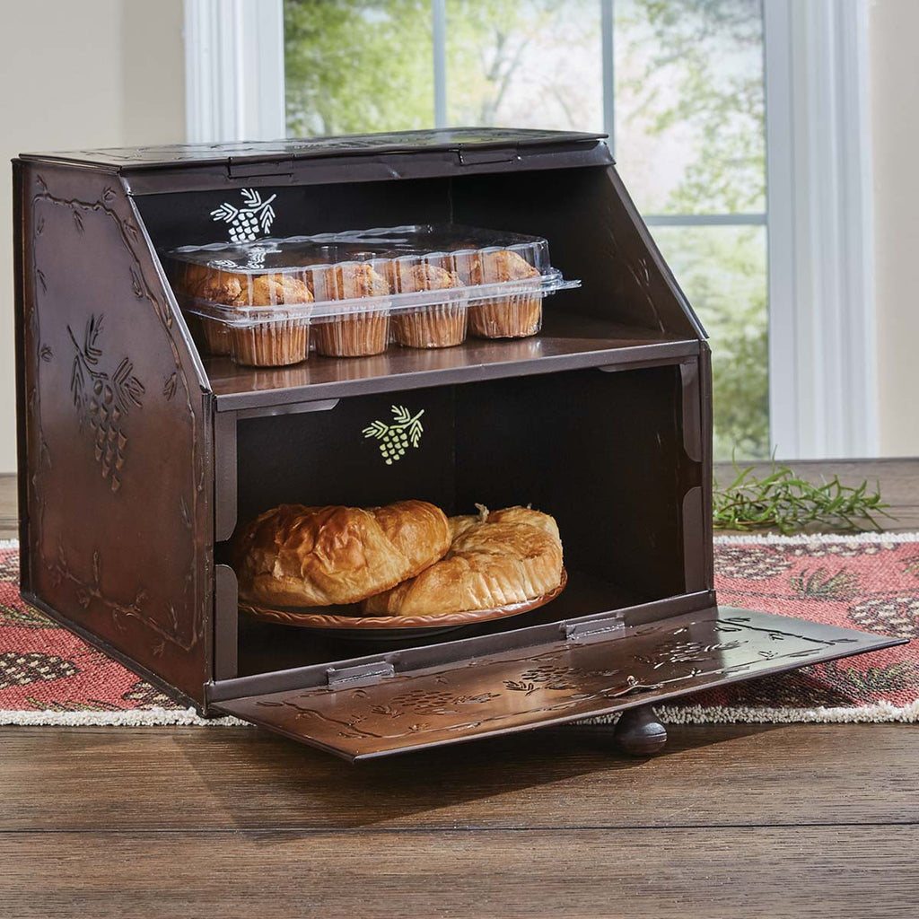 Rustic Pine Bread Box - Iron Accents