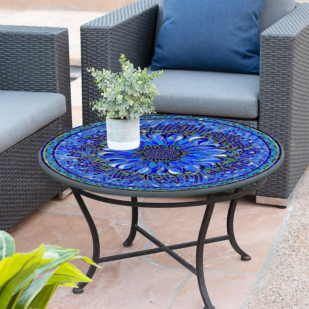 Bella Bloom Mosaic Coffee Table-Iron Accents