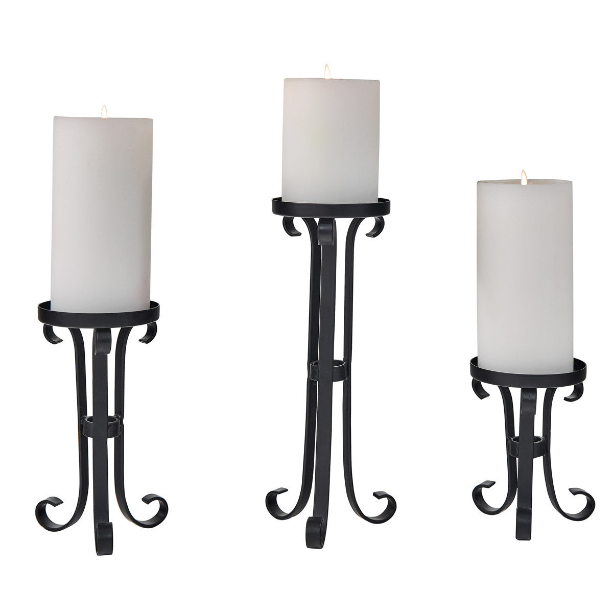 Scrolled Pillar Candle Holders Iron Accents
