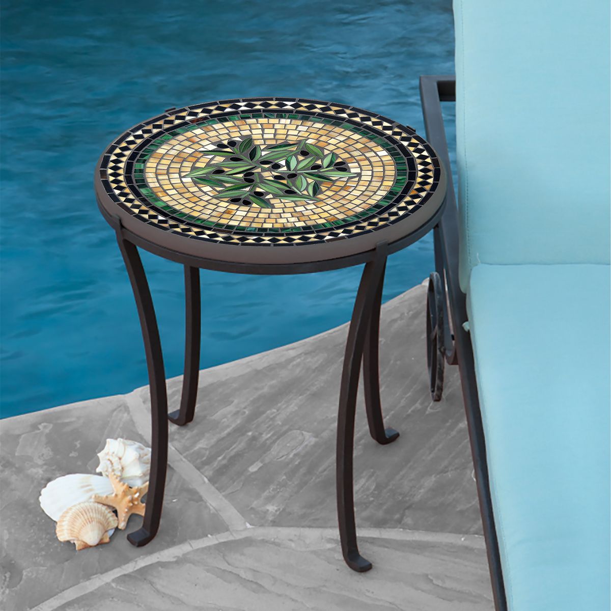 Black Olives Mosaic Chaise Table-Iron Accents