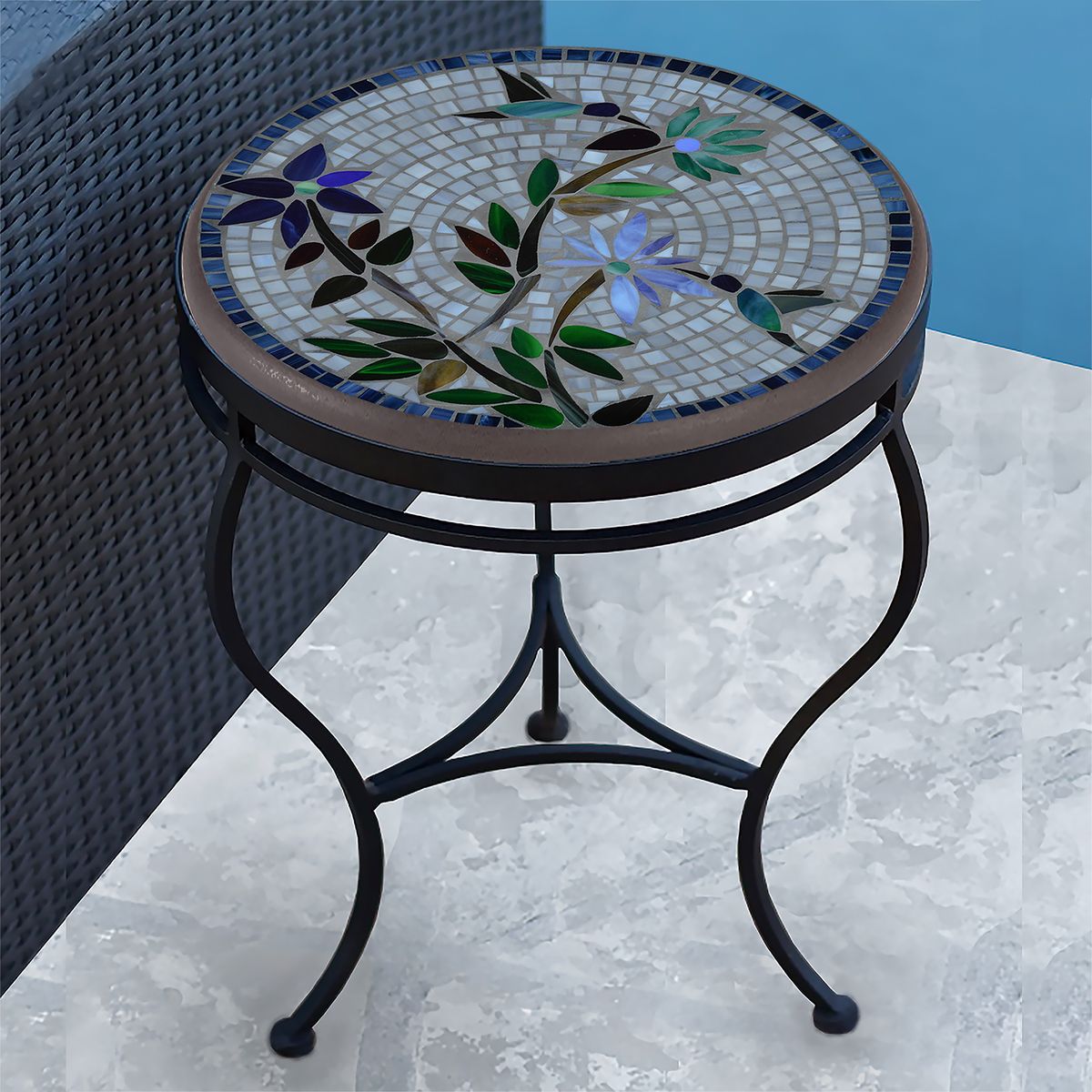 Royal Hummingbird Mosaic Side Table-Iron Accents