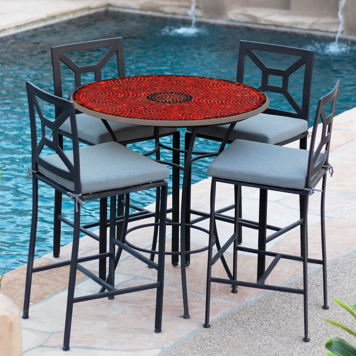 Ruby Glass Mosaic High Dining Table-Iron Accents
