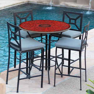 Ruby Glass Mosaic High Dining Table-Iron Accents