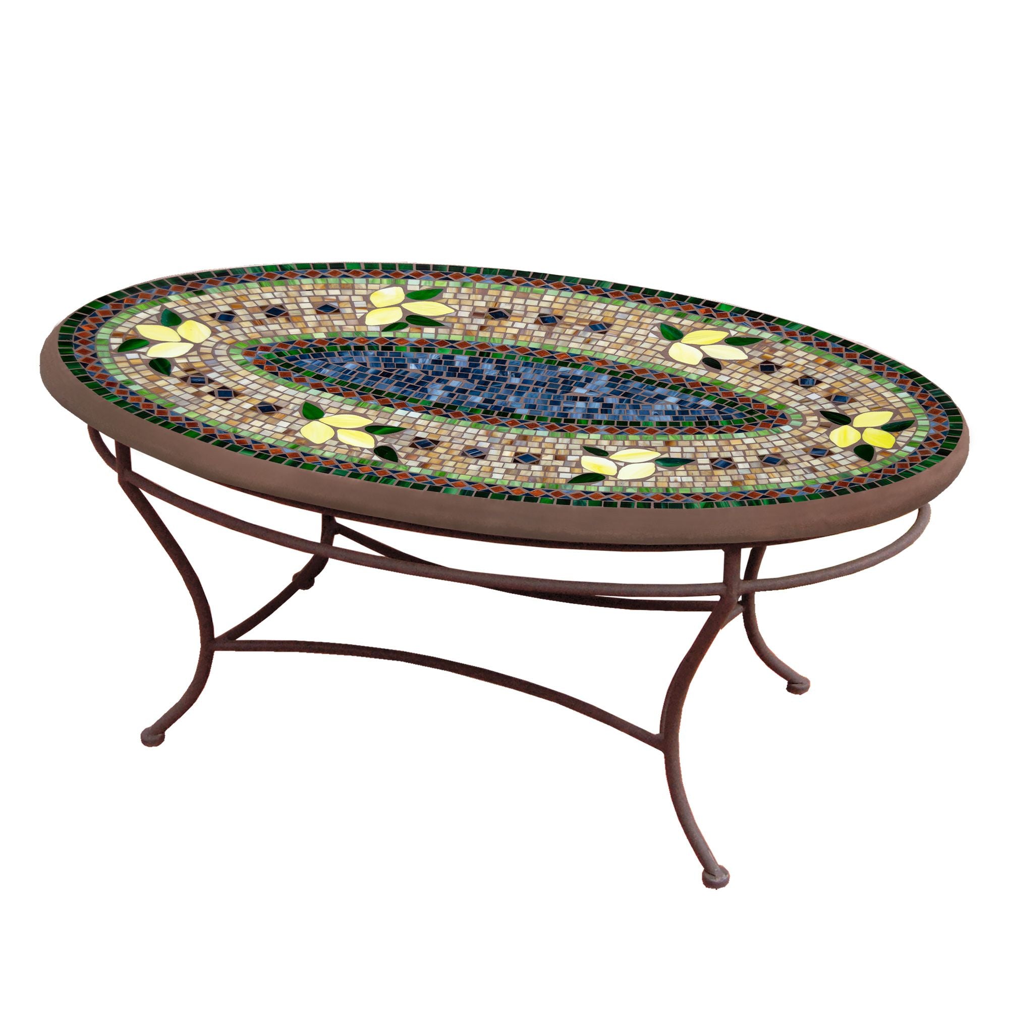 Tuscan Lemons Mosaic Coffee Table - Oval-Iron Accents
