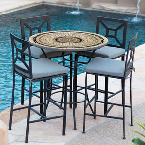 Slate Stone Mosaic High Dining Table-Iron Accents