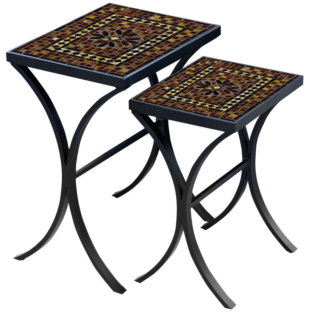 Mahogany Atlas Mosaic Nesting Tables-Iron Accents