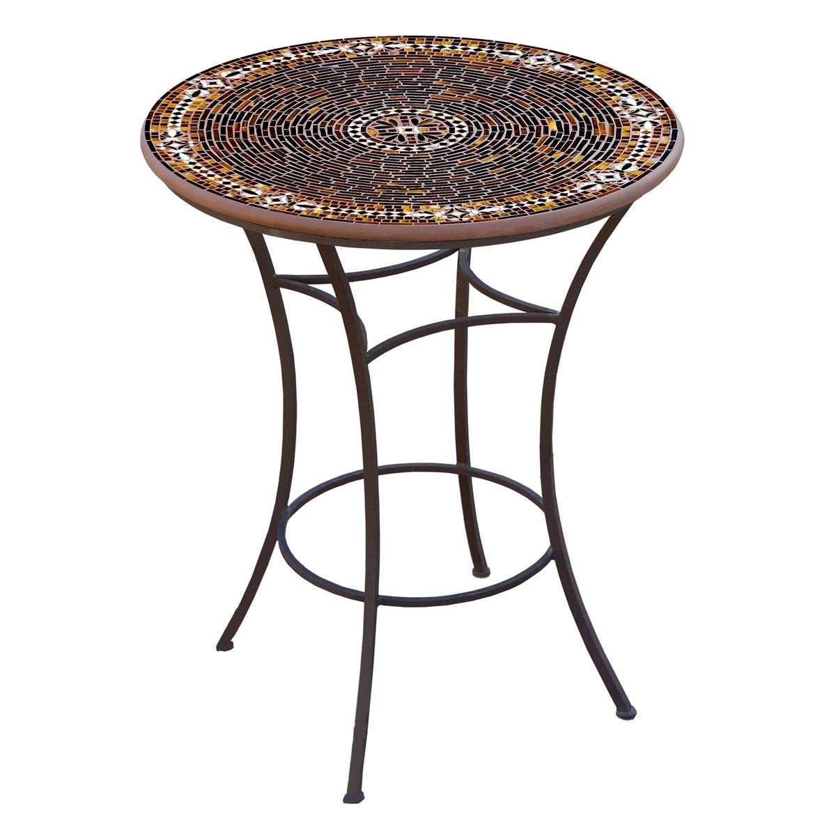 Mahogany Atlas Mosaic High Dining Table-Iron Accents