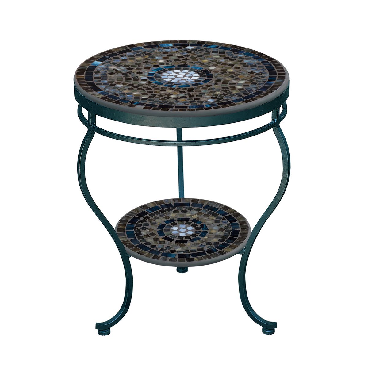Slate Glass Mosaic Side Table - Tiered-Iron Accents