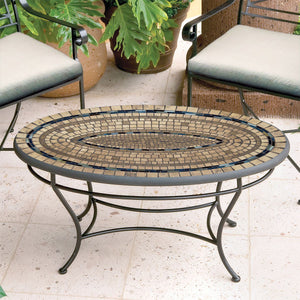 Slate Stone Mosaic Coffee Table - Oval-Iron Accents