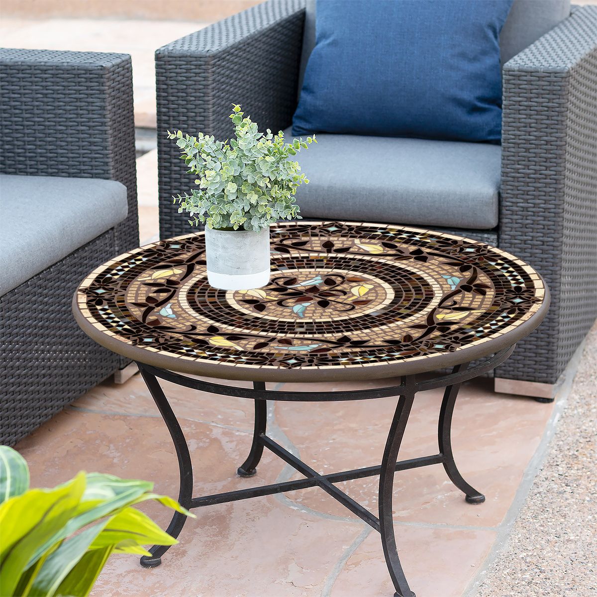 Provence Mosaic Coffee Table-Iron Accents