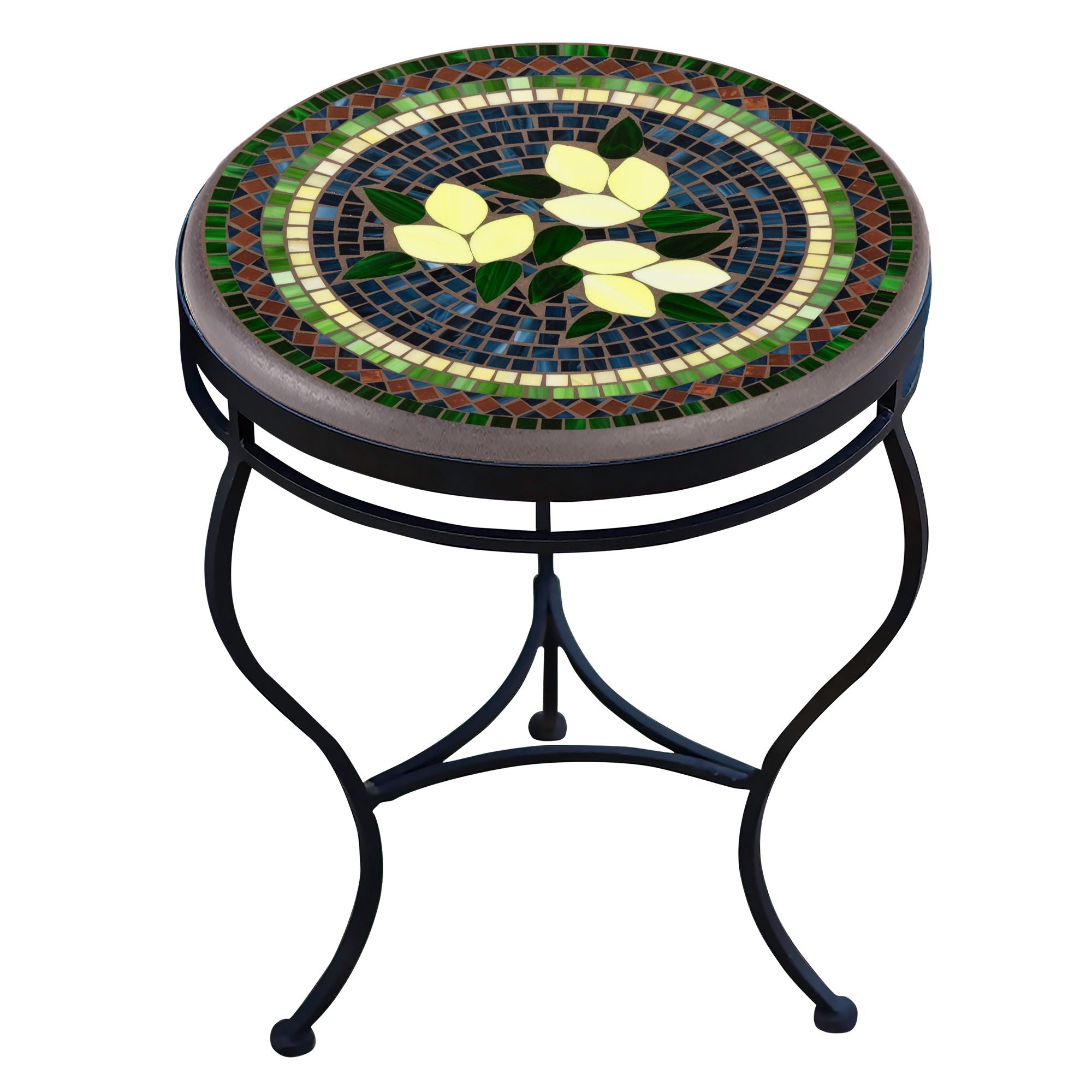 Tuscan Lemons Mosaic Side Table-Iron Accents