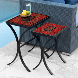 Ruby Glass Mosaic Nesting Tables-Iron Accents