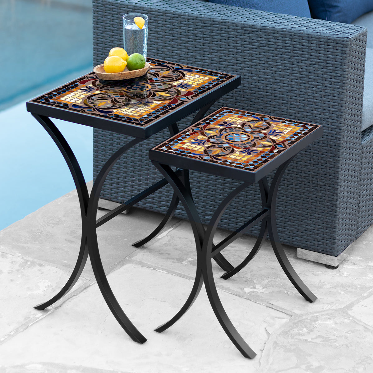 Almirante Mosaic Nesting Tables-Iron Accents