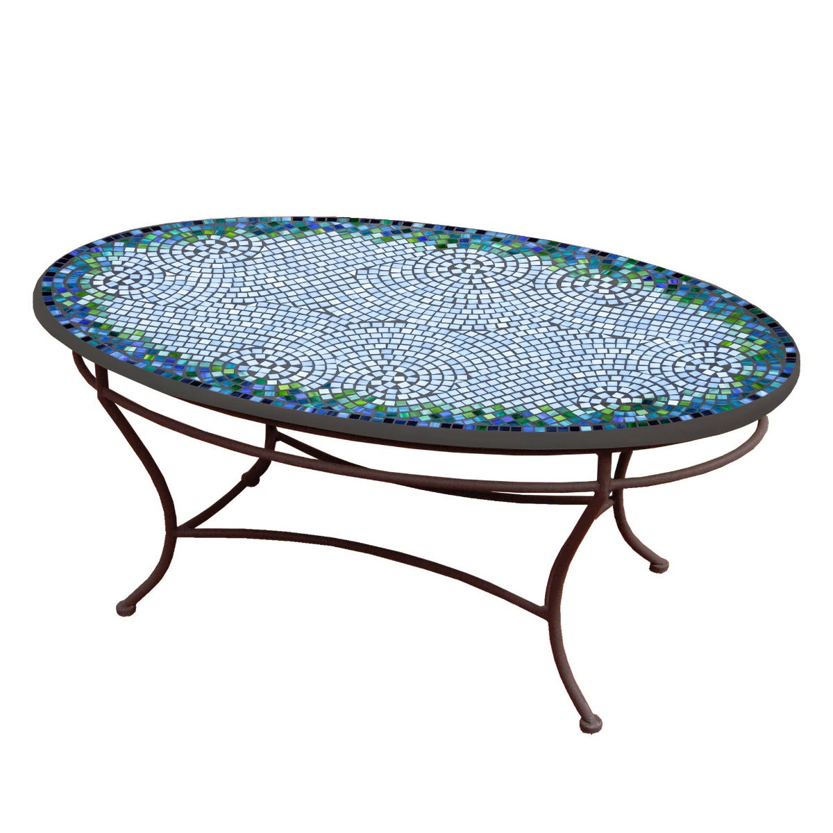 Belize Mosaic Coffee Table - Oval-Iron Accents
