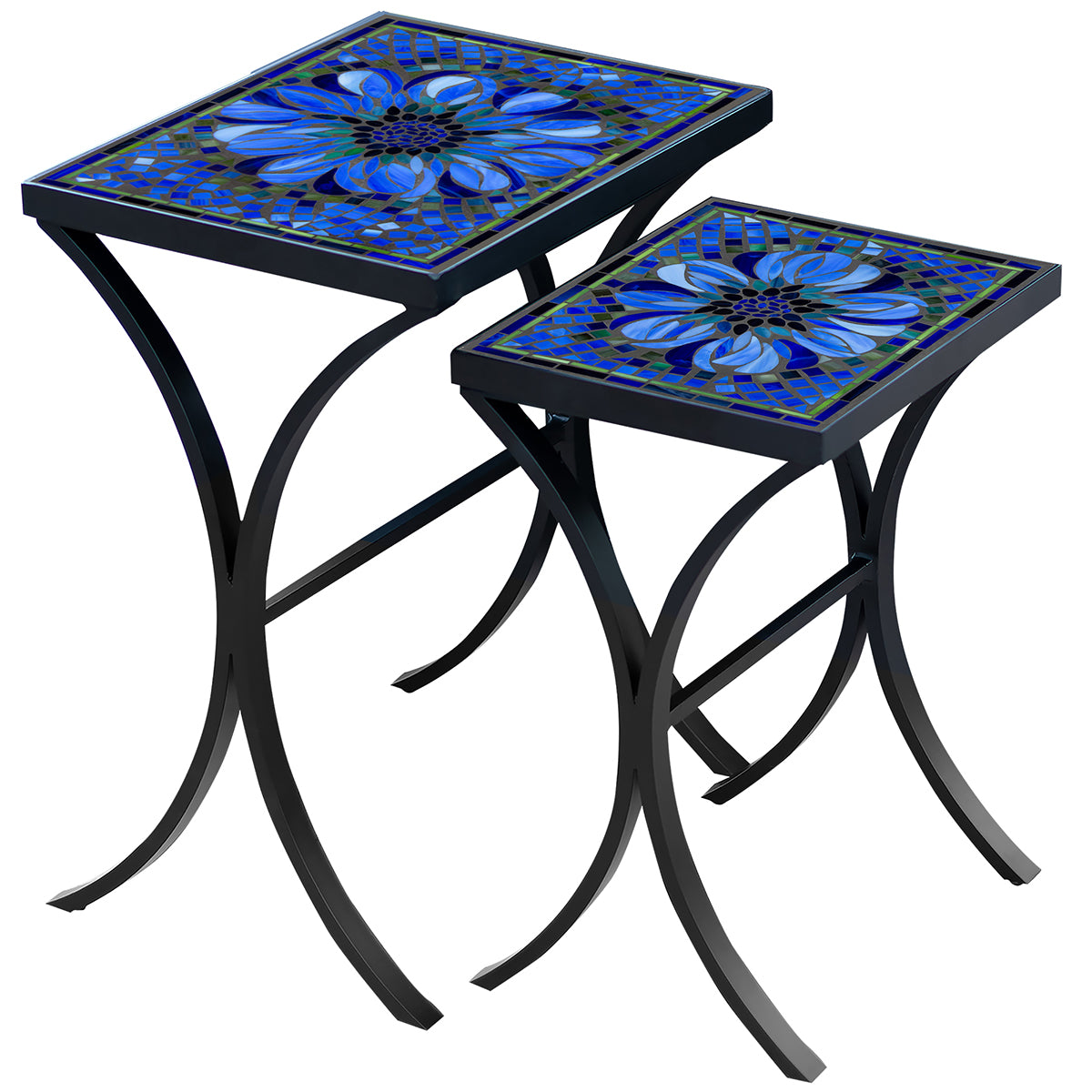 Bella Bloom Mosaic Nesting Tables-Iron Accents