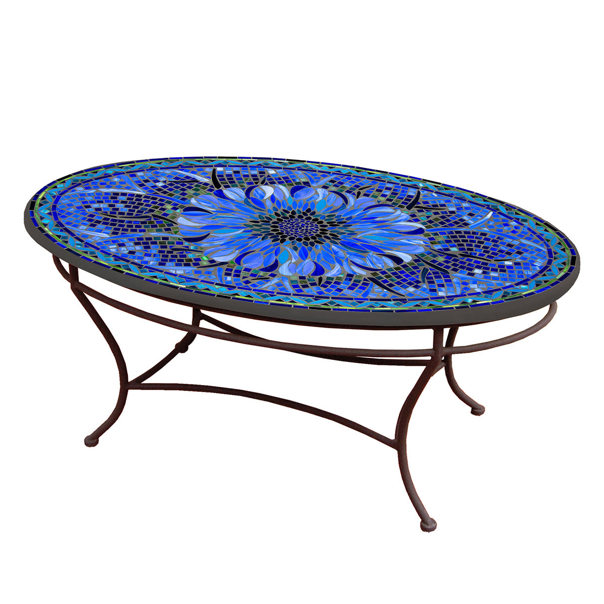 Bella Bloom Mosaic Coffee Table - Oval-Iron Accents